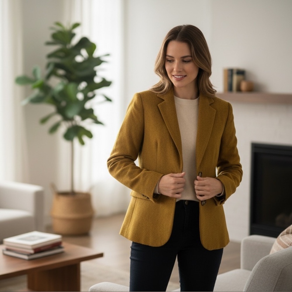 OBR Mustard Blazer XS Star Lined Wool Blend Fall Jacket Preppy Academia